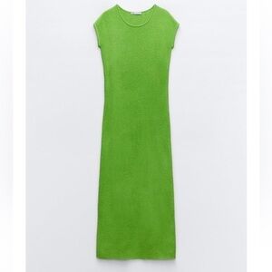 New ZARA Cutwork Long Round Neck Short Sleeve Maxi Dress